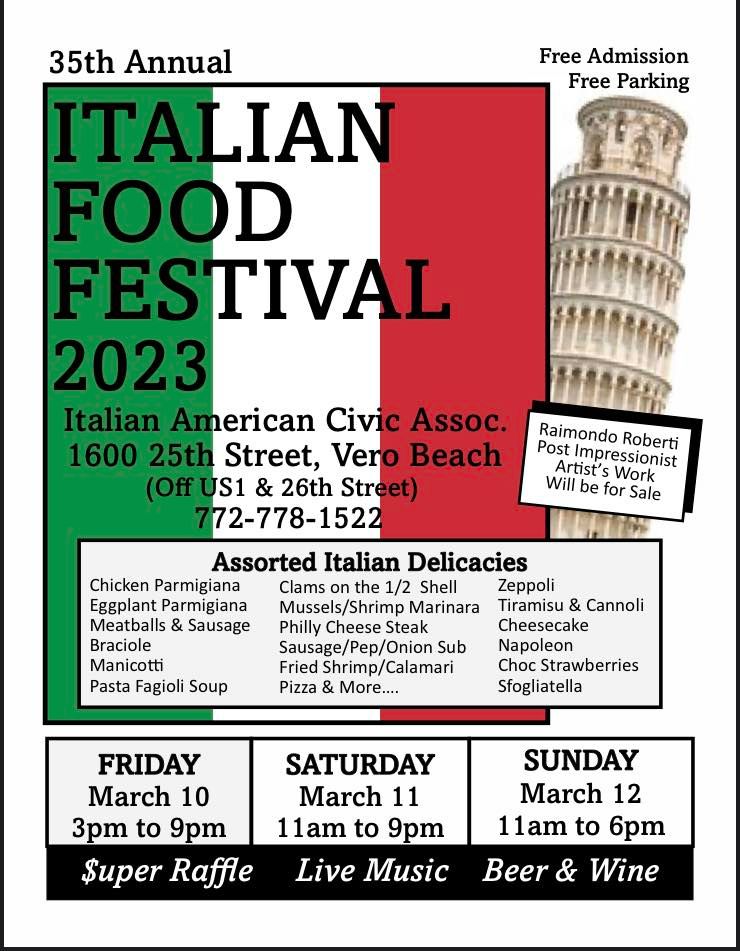 Italian Food Festival Italian American Club Vero Beach March 10, 2025