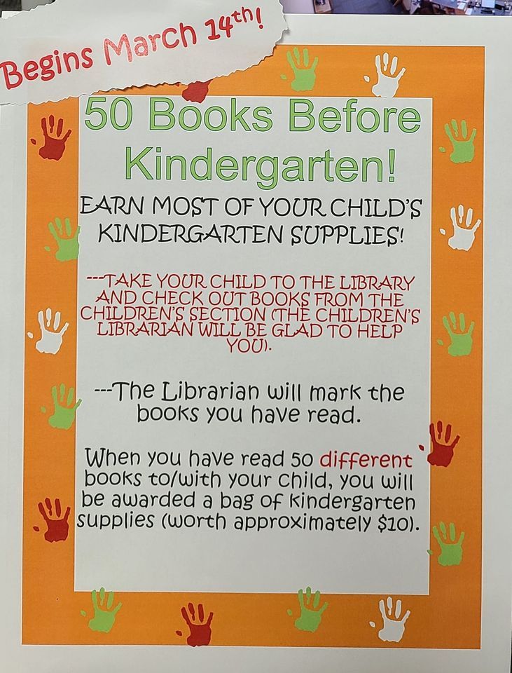 50 Books Before Kindergarten! Melton Public Library, French Lick, IN