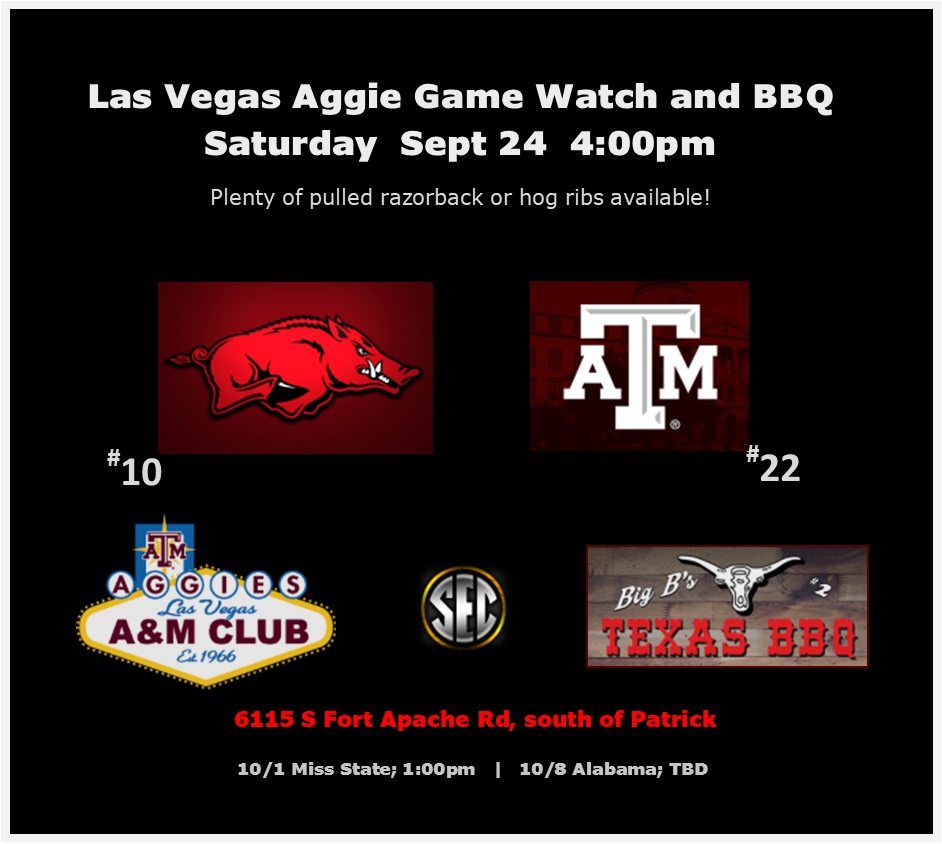 Aggie Football Watch - Razorback Roast! | Big B's Texas BBQ 2, Las ...