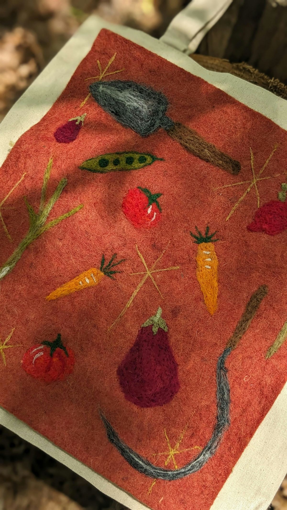 Flat needle felted Garden Tote.