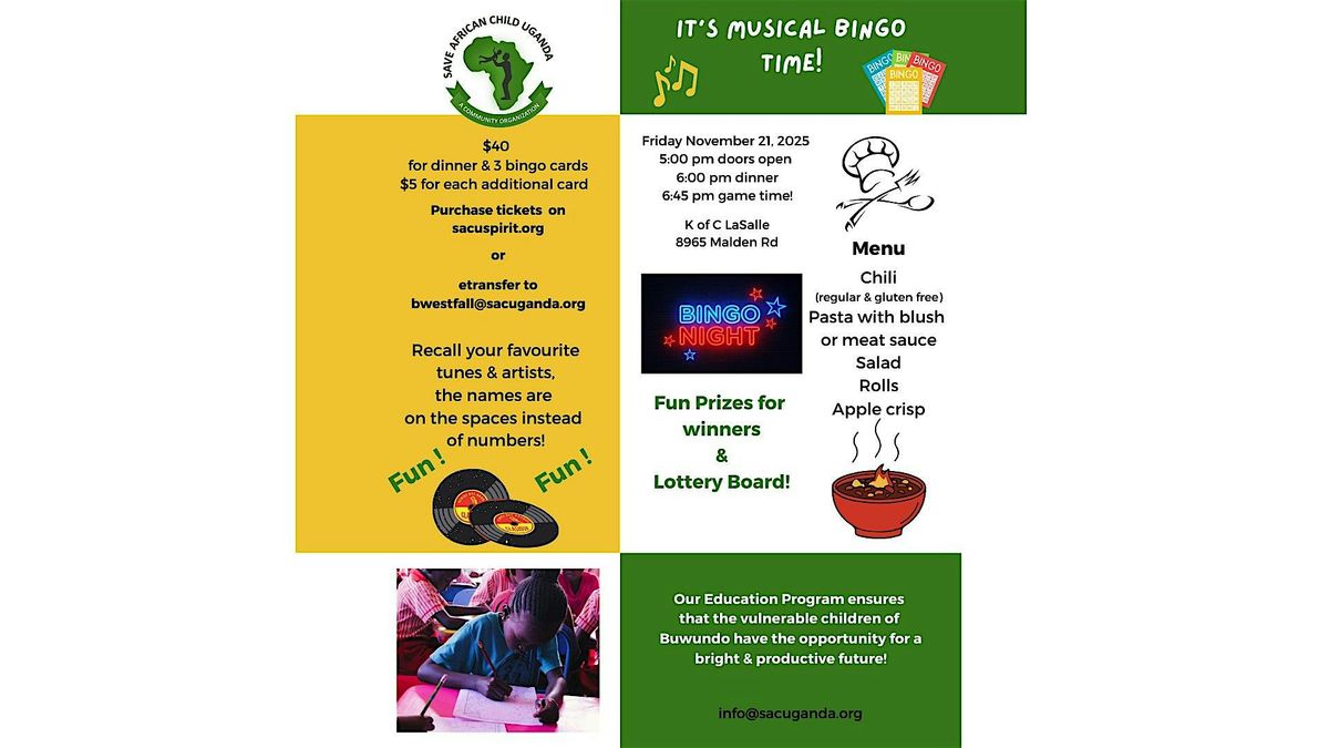 SACU Fundraiser Musical Bingo!