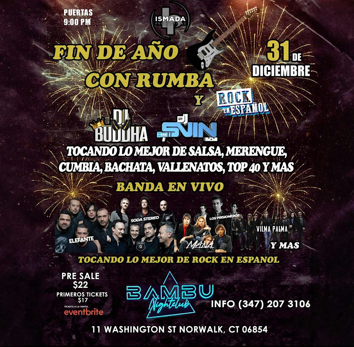 Fin de A\u00f1o con Rumba Latina y Rock en Espa\u00f1ol \u2013 DJs + Banda en Vivo en CT