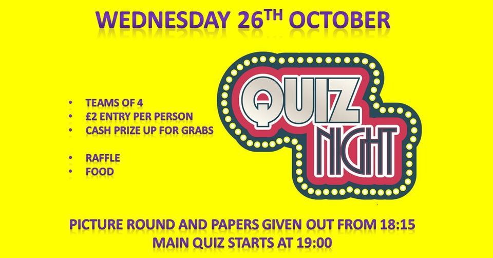 Quiz Night ?? | Hadley United Services Club, Telford, EN | October 26, 2022