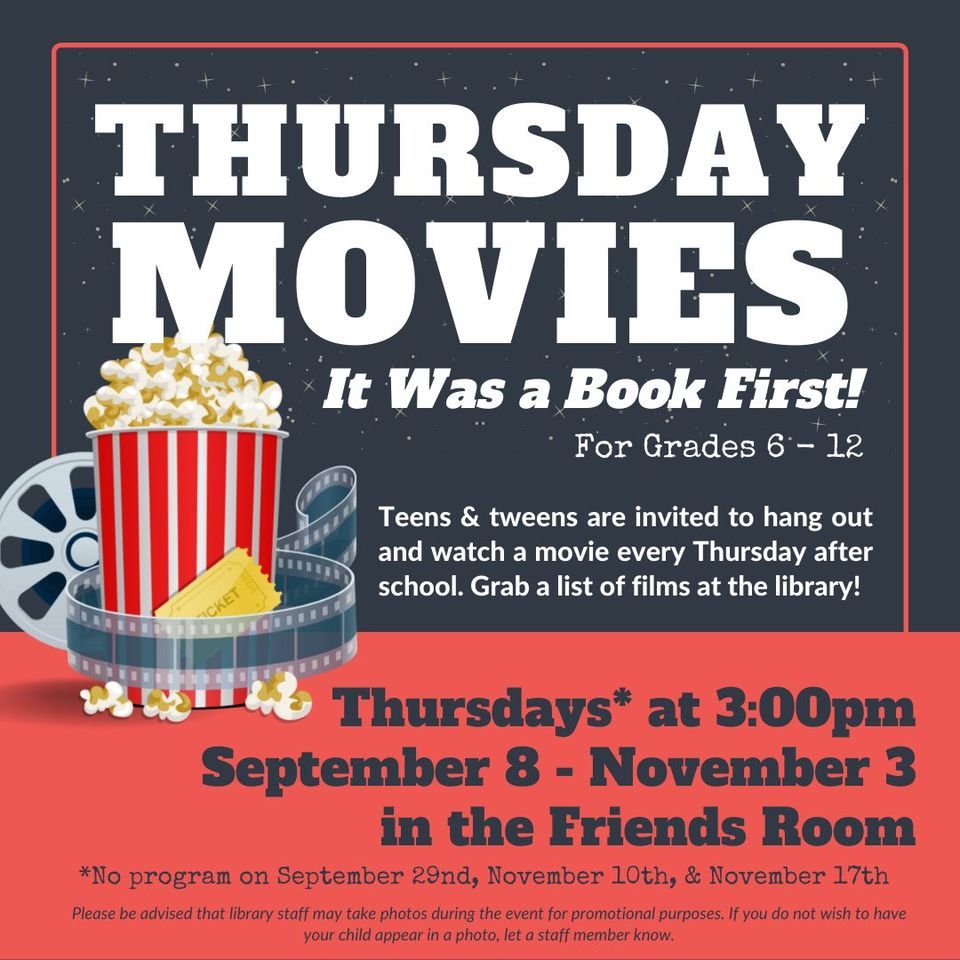 Thursday Movies It was a Book First! Bergenfield Public Library