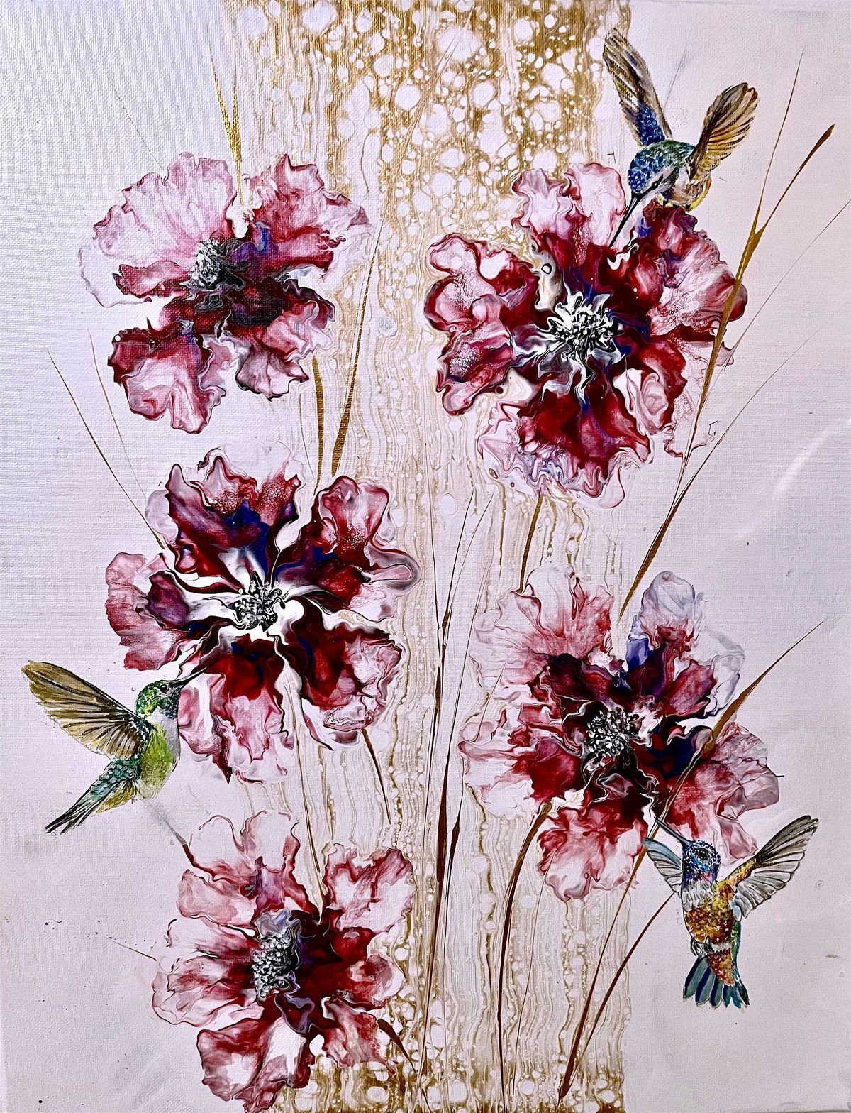 Acrylic pouring Workshop Flower Garden, Blowout and Swipe technique