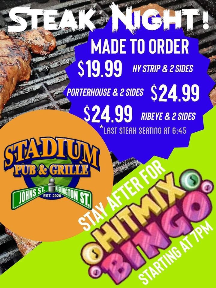 Hitmix Bingo Steak Night STADIUM PUB & GRILLE, Johnstown, PA