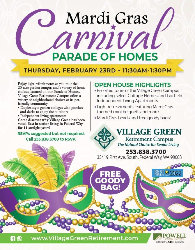 Mardi Gras Parade of Homes! | Village Green Retirement Campus, Federal ...