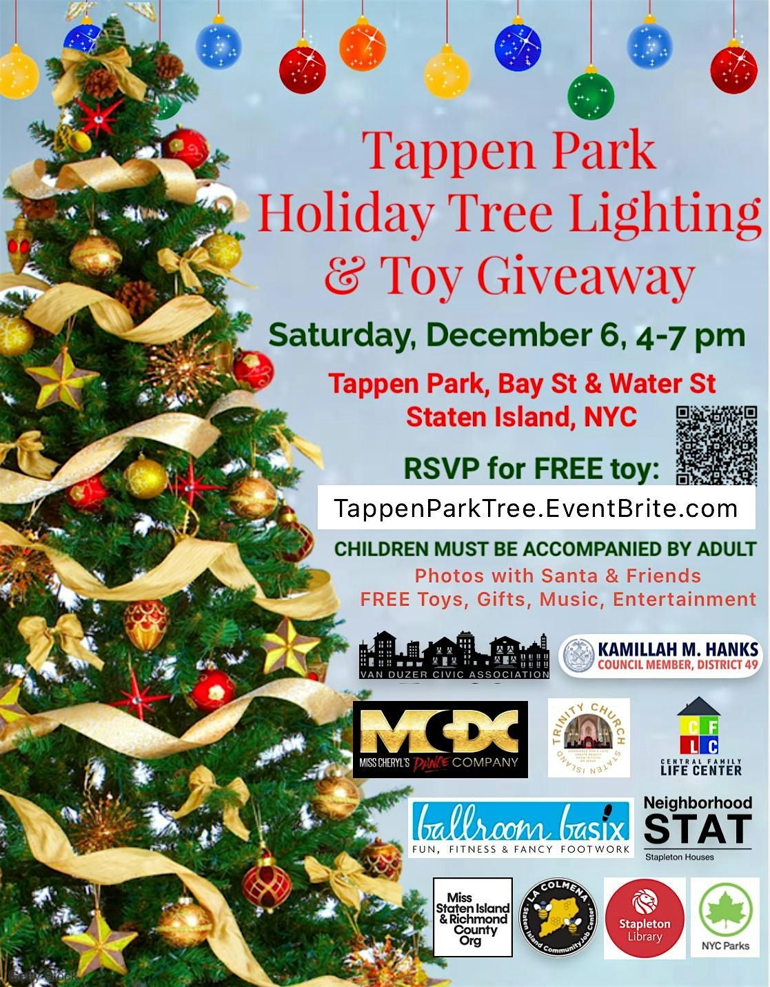 Tappen Park Holiday Tree Lighting & Toy Giveaway 2025