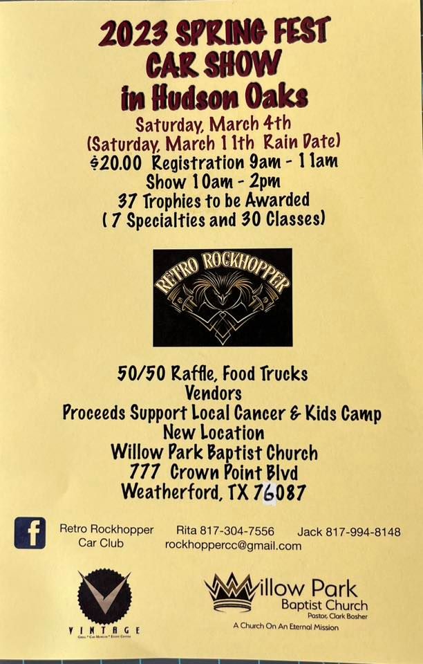 2023 Spring Fest Car Show Hudson Oaks March 4, 2023