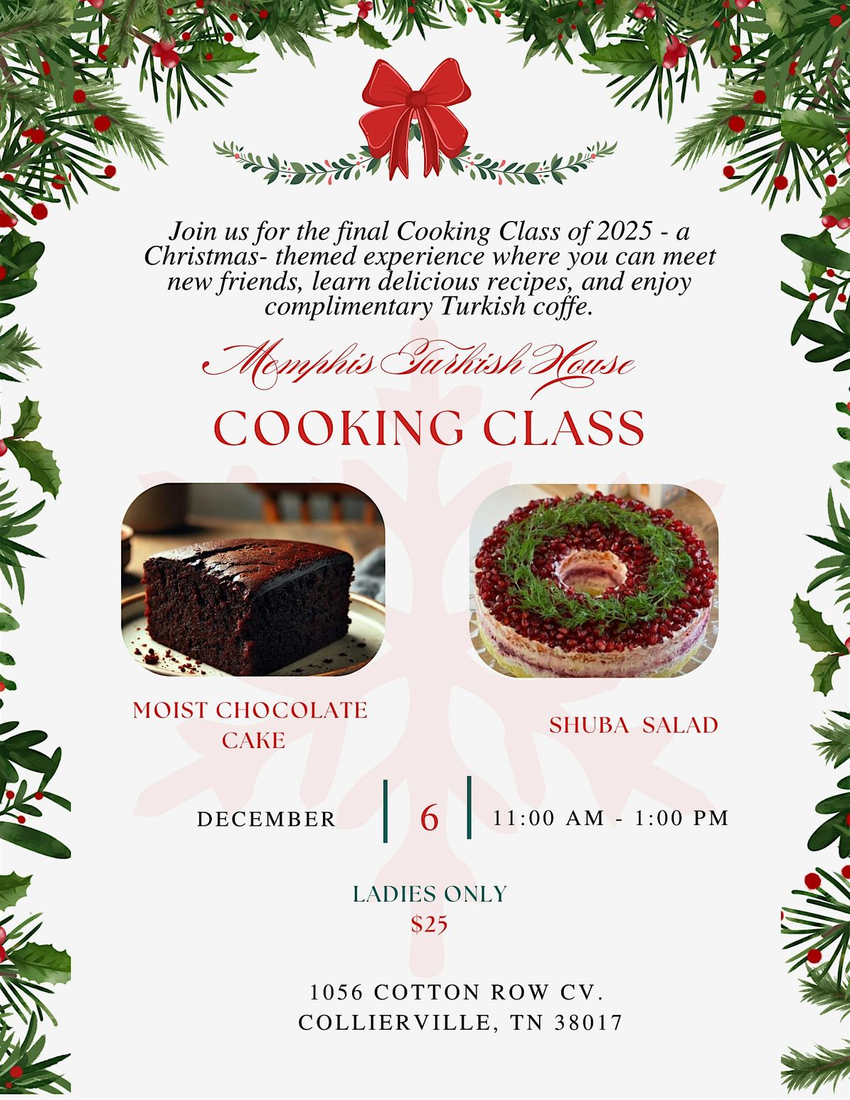 Turkish Cooking Class on Saturday, December 6th, 2025