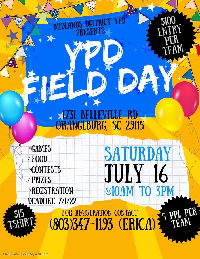 YPD Field Day | Cedar Grove AME Church, Orangeburg, SC | July 16, 2022