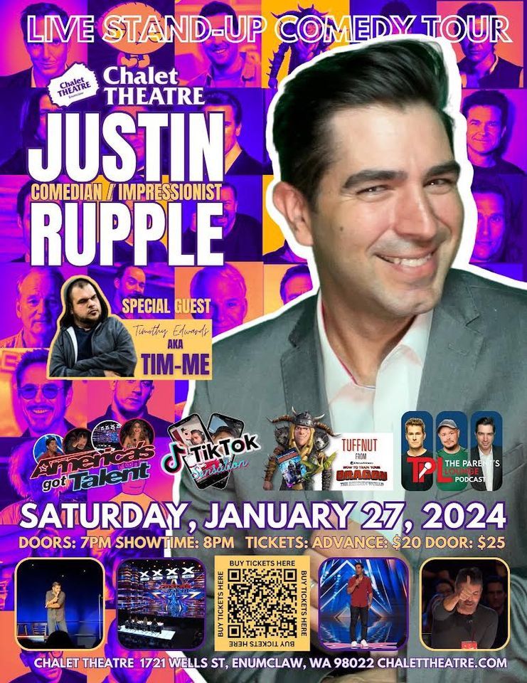 Justin Rupple live standup comedy tour at Chalet Theatre Chalet