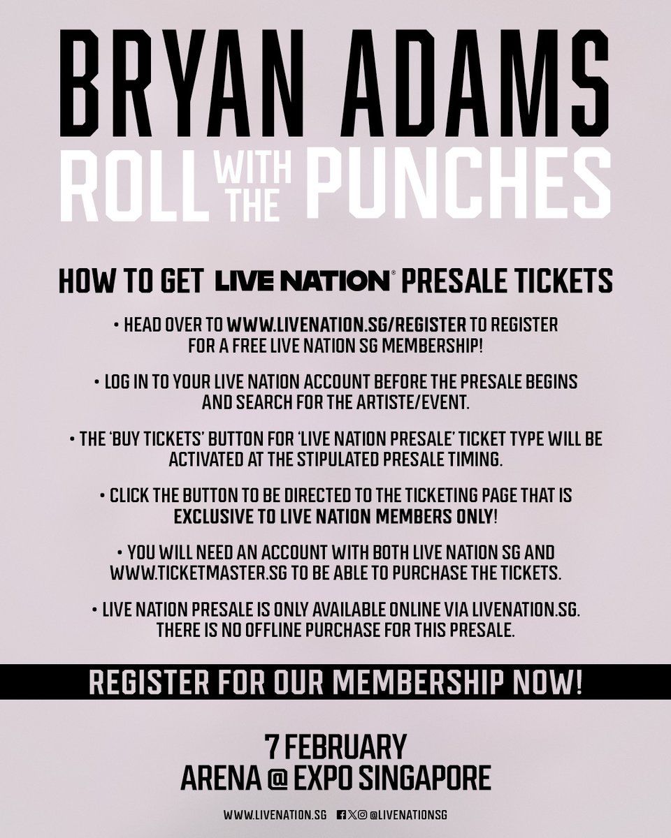 Bryan Adams Singapore Tickets