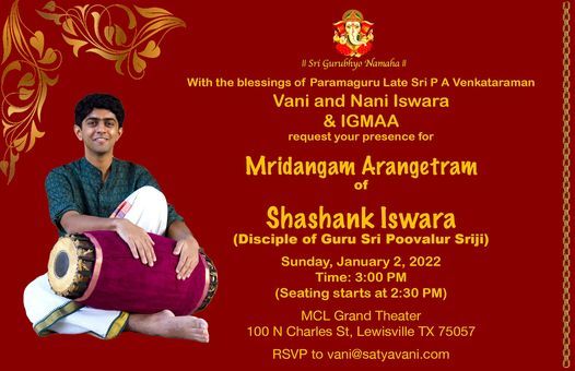 Mridangam Arangetram of Shashank Iswara, Disciple of Guru Sri Poovalur Mridangam Arangetram of Shashank Iswara, Disciple of Guru Sri Poovalur