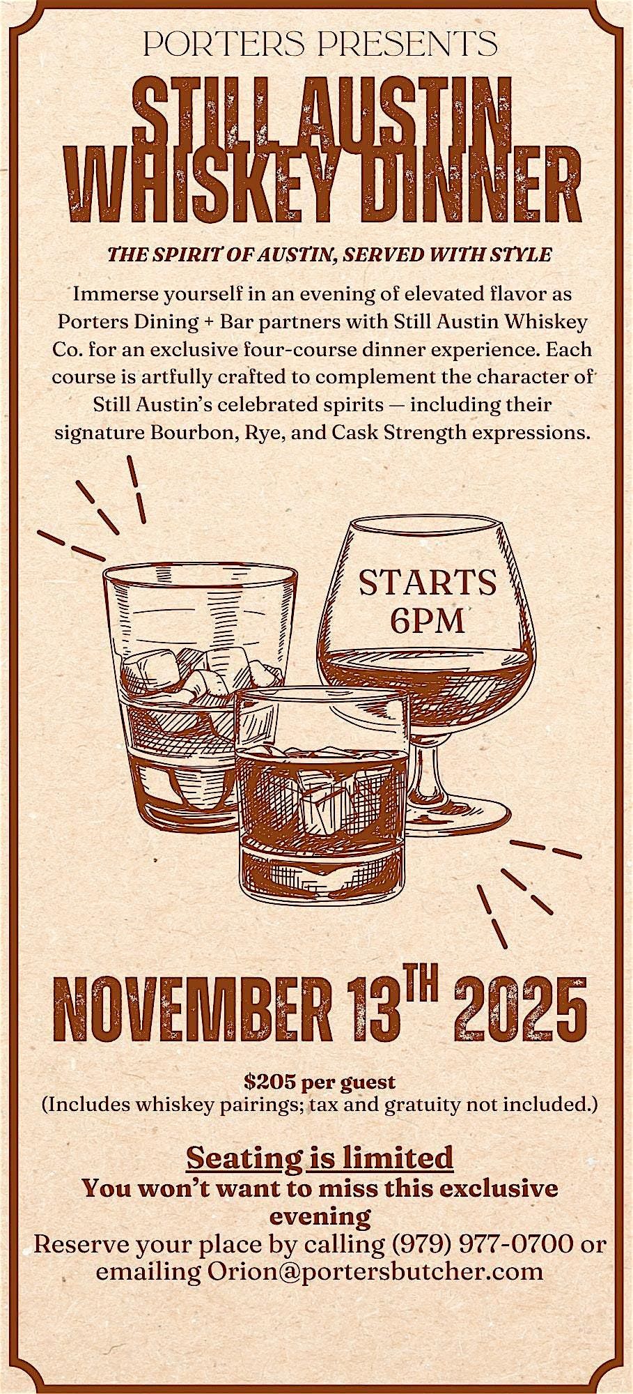 Still Austin Whiskey Dinner at PORTERS