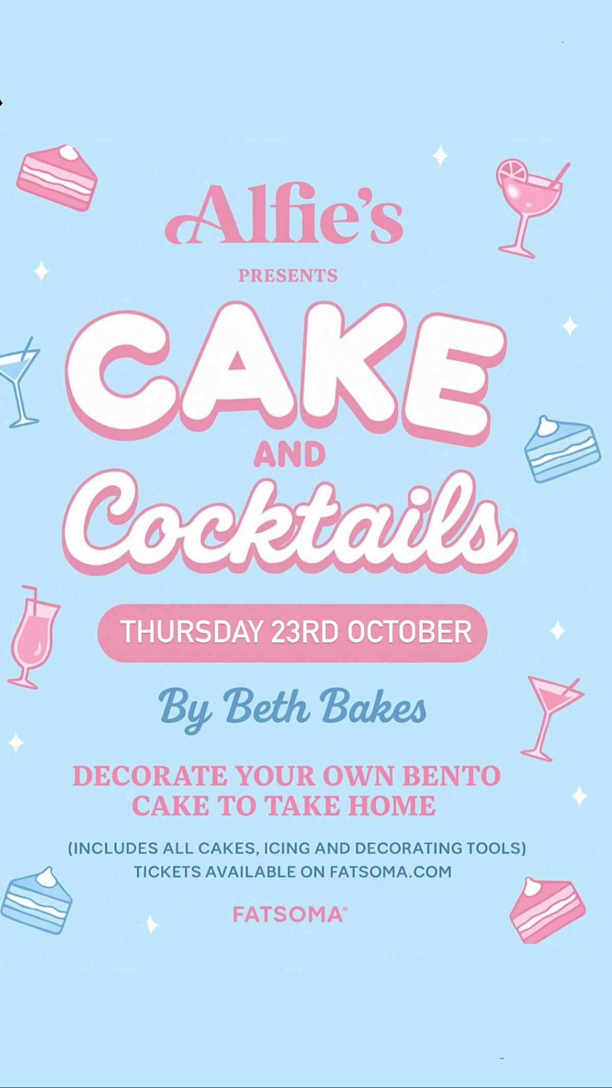 Cakes and cocktails- by Beth Bakes - Alfie\u2019s Bar - Thursday 23rd October