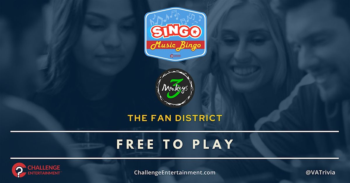 Monthly SINGO Music Bingo Nights at 3 Monkeys - Richmond