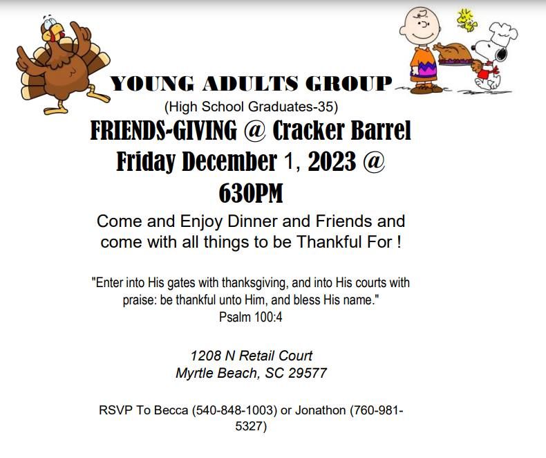 Young Adults FriendsGiving Cracker Barrel Cracker Barrel Old