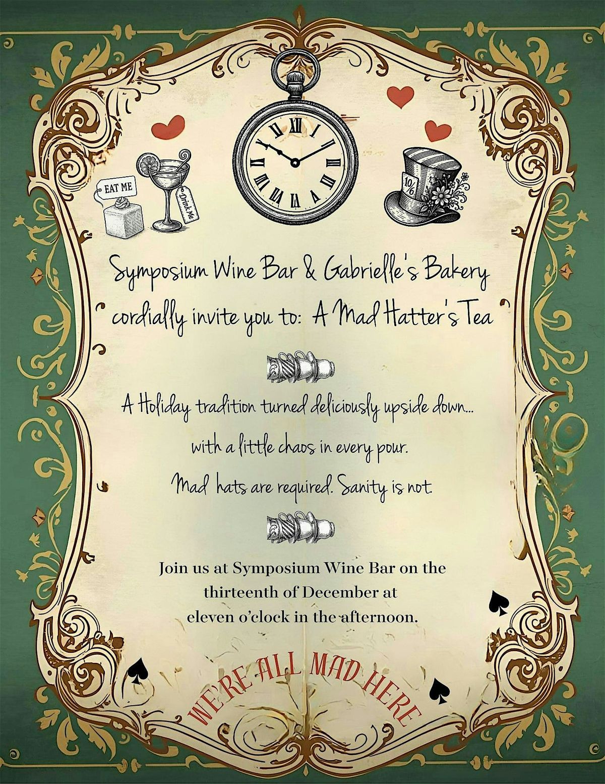A Mad Hatter's Tea Party with Gabrielle's Bakery and Symposium Wine Bar