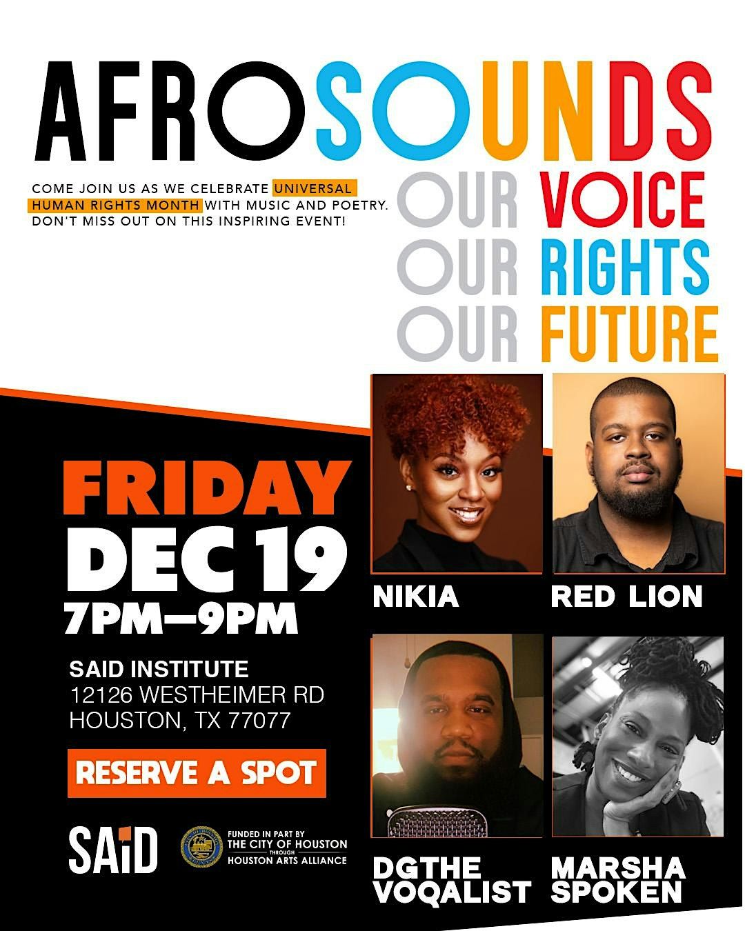 Our Voice, our Rights - Celebrate Human Rights Month with Music & poetry.