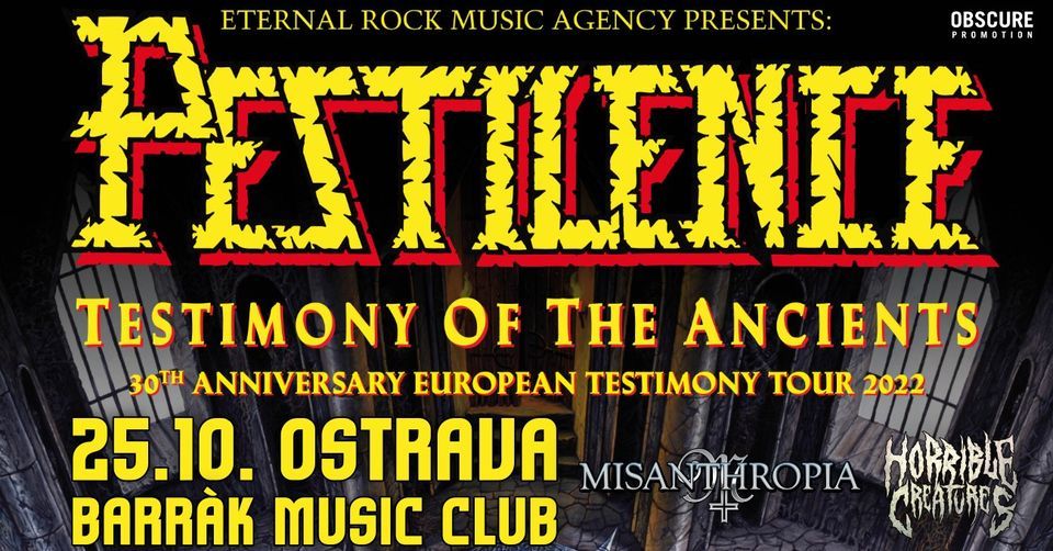PESTILENCE: Testimony 30th Anniversary tour, MISANTHROPIA, HORRIBLE CREATURES - Ostrava