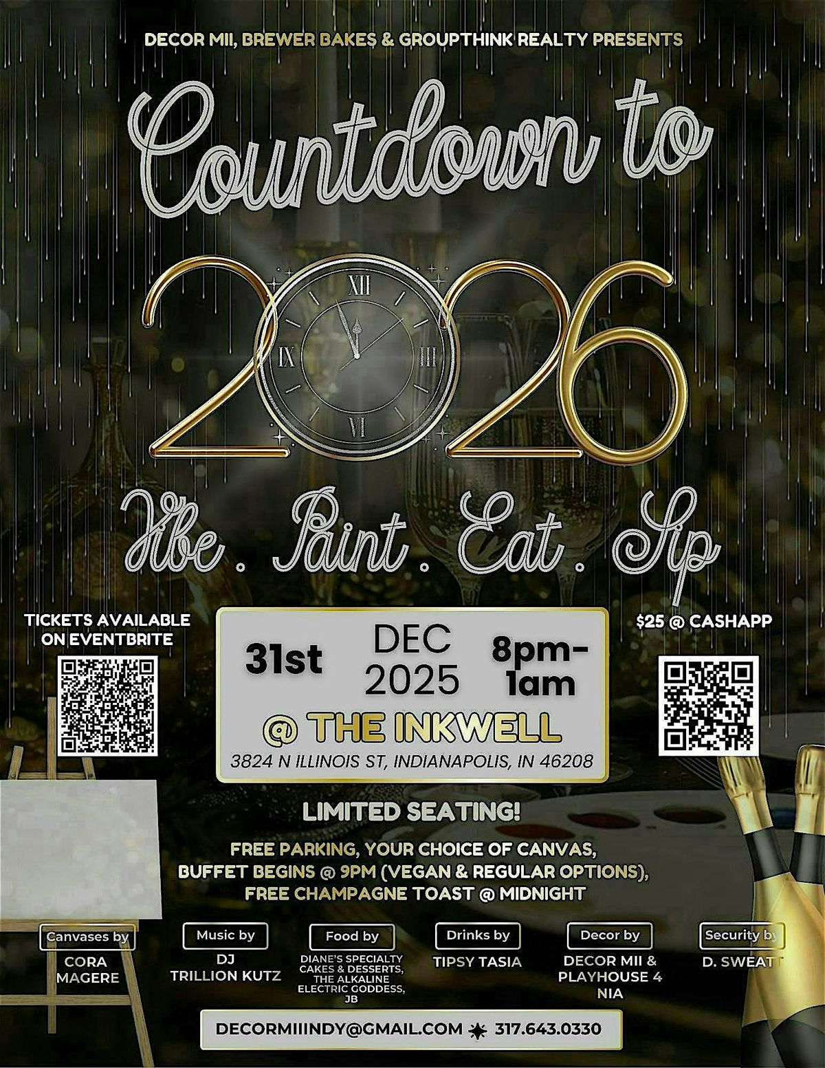 Countdown to 2026! Vibe . Paint . Eat . Sip @ The Inkwell