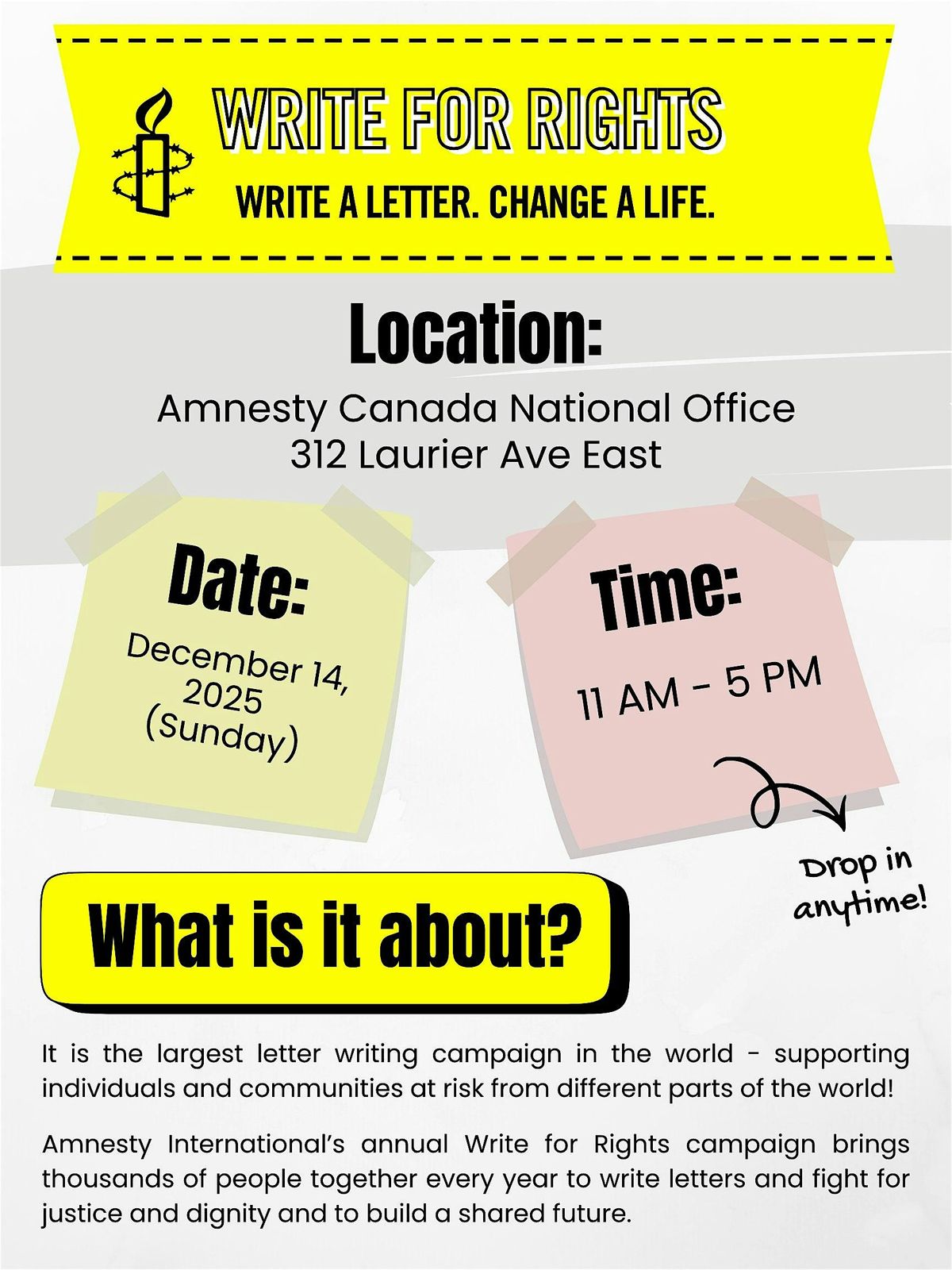 Amnesty Ottawa-Gatineau (National Office) Write for Rights drop-in event