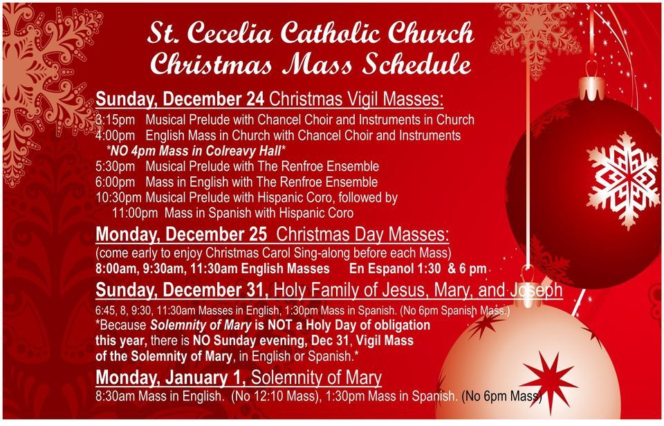 Christmas Mass Schedule St. Cecelia Catholic Church, Clearwater, FL