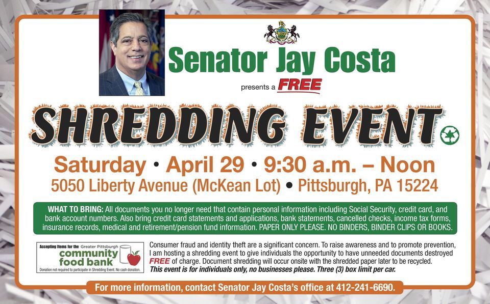 Shredding Event hosted by Senator Jay Costa