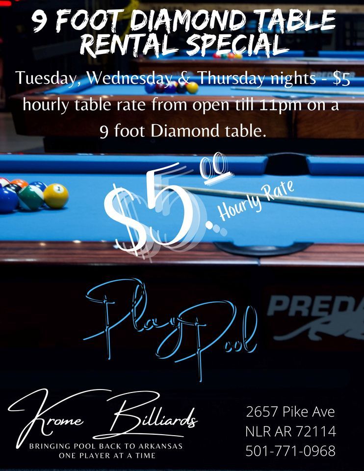 5 hourly rate on the 9 Diamonds Tues Thurs from open till 11pm