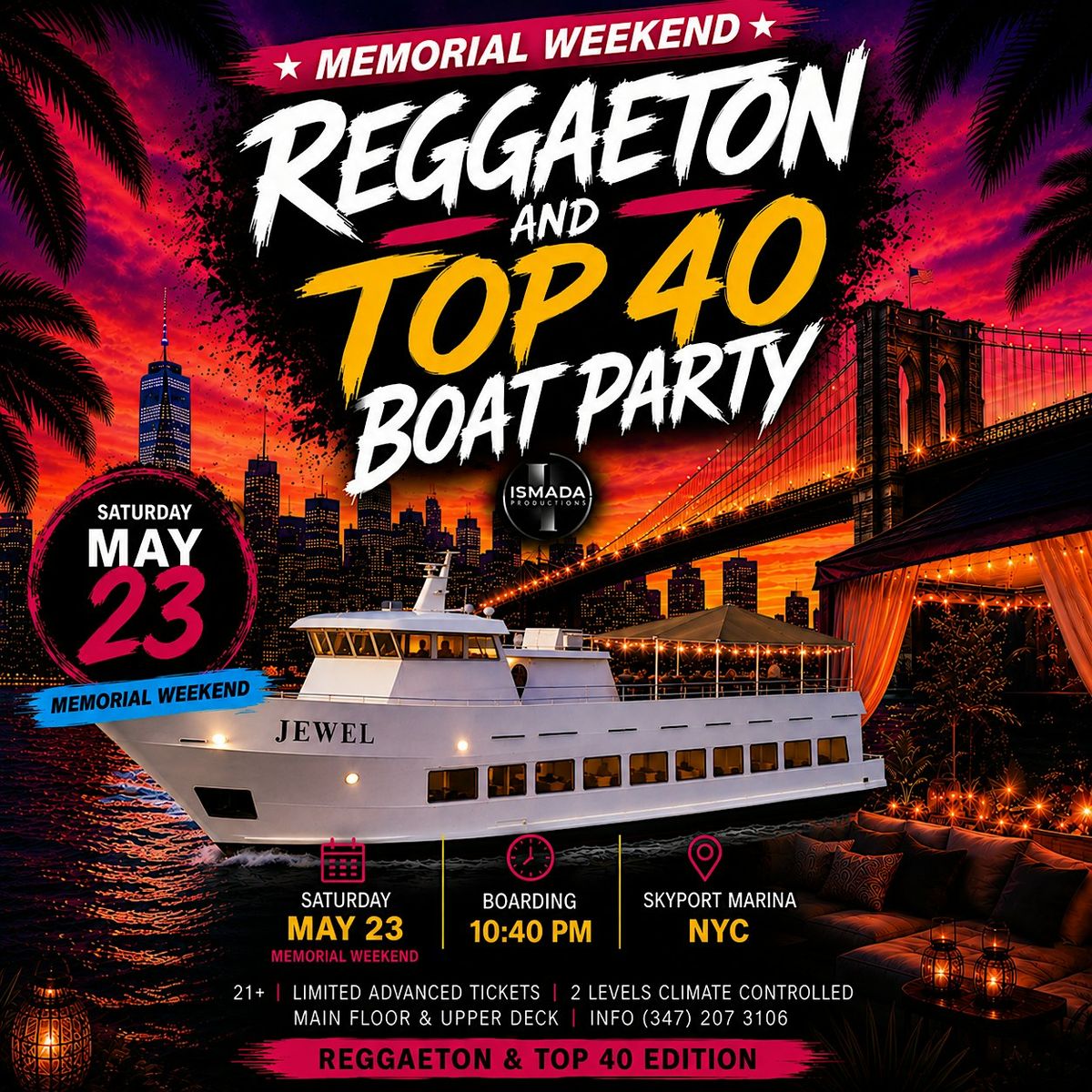 Memorial Weekend Reggaeton & Top 40 Boat Party on the Jewel Yacht NYC