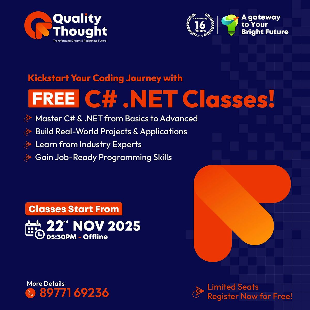 Free C# .Net Classes by Quality Thought \u2013 22nd November 2025 at 5:30 PM