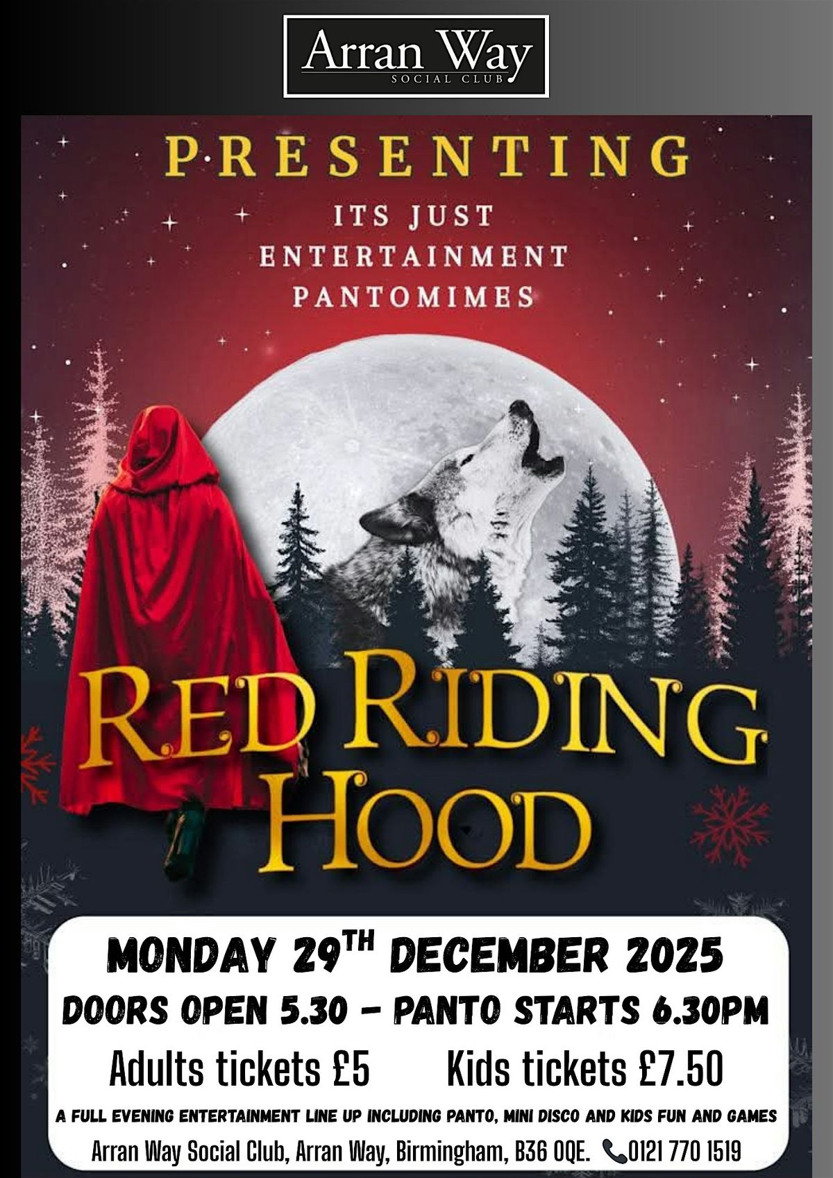 AWS Red Riding Hood Panto plus family mini disco & kids games