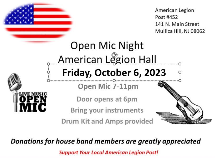 Open Mic Night The Legion American Legion Post 452, Mullica Hill