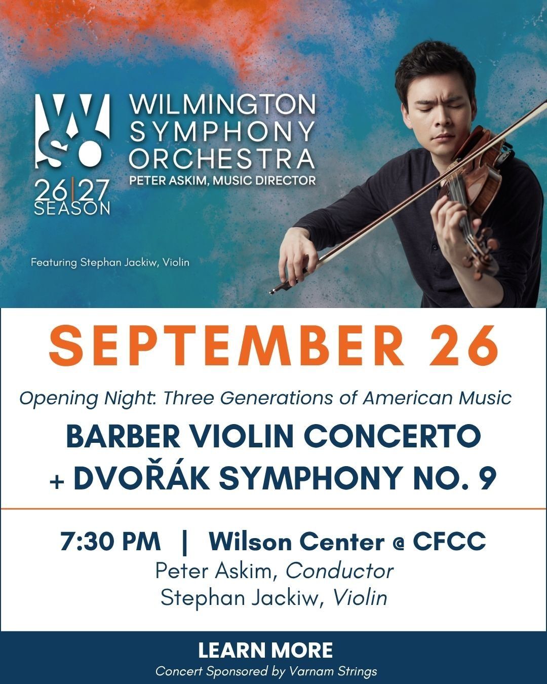 Wilmington Symphony Orchestra - Barber Violin Concerto and Dvorak Symphony No. 9 at Wilson Center at Cape Fear Community College