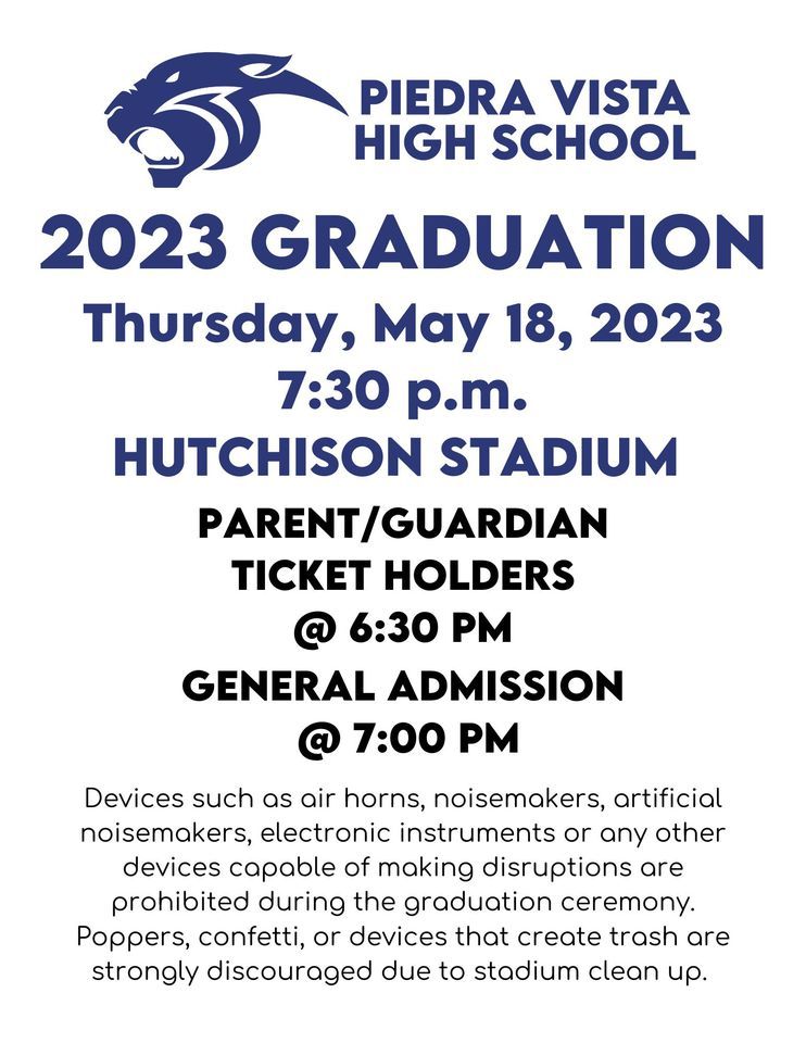 PVHS Class of 2023 Graduation Ceremony The Hutch, 730pm Hutchison