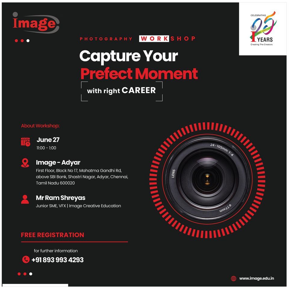 Free Photography Workshop | Image Adyar, Chennai, TN | June 27, 2023