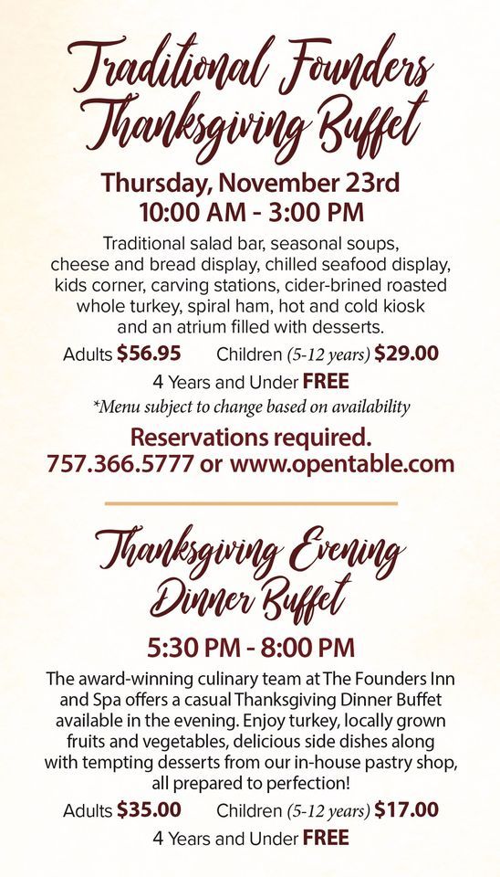 Thanksgiving Evening Dinner Buffet The Founders Inn and Spa, Virginia