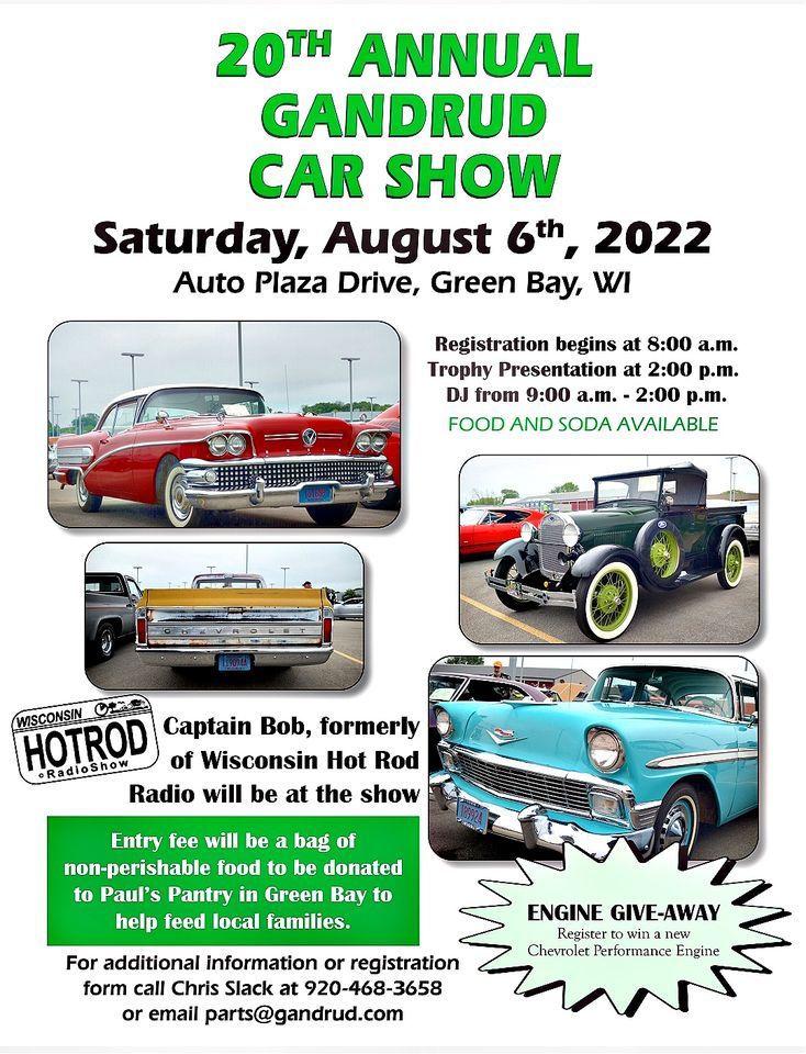 20Th Annual Gandrud Car Show, Saturday Aug 6th, 2022 1001 Auto Plaza