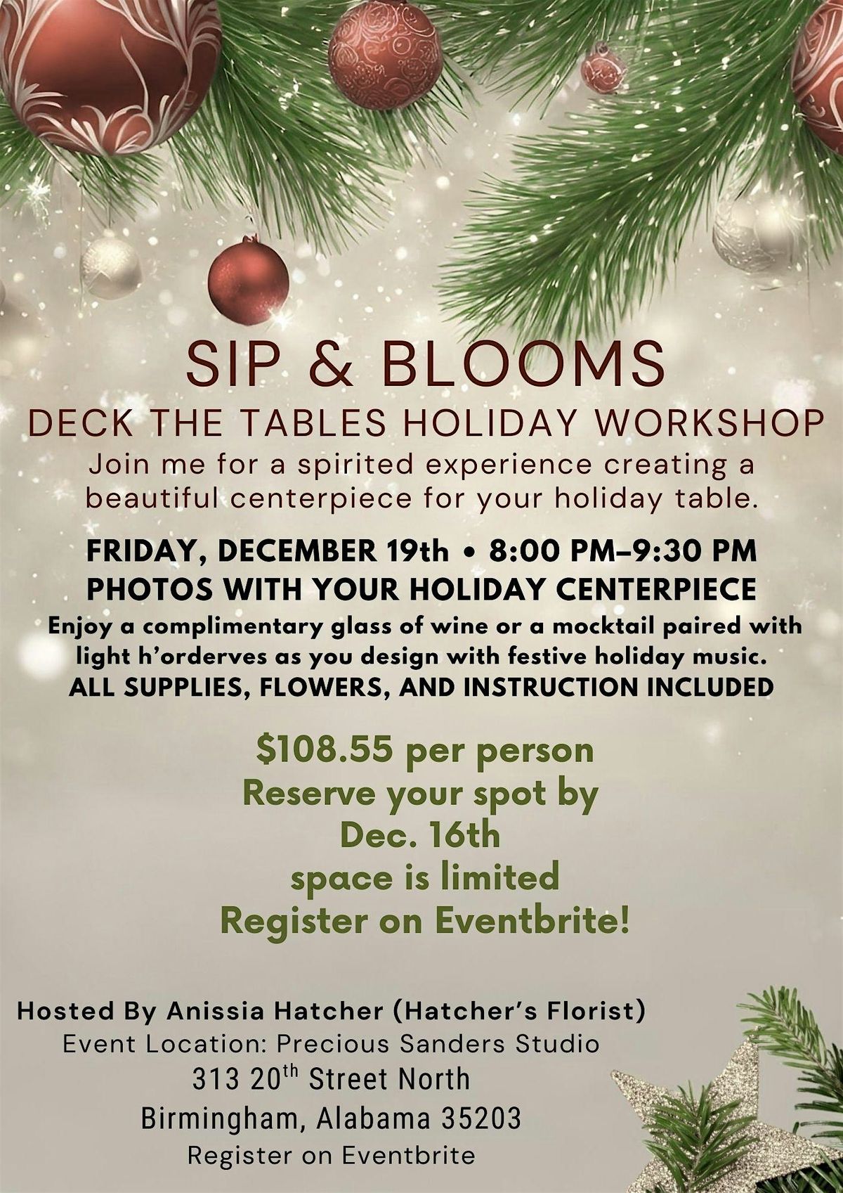 Deck the Tables Holiday Floral Workshop With Anissia