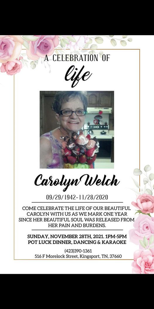Carolyn Welchs Celebration Of Life CJ's Sports Bar, Kingsport, TN