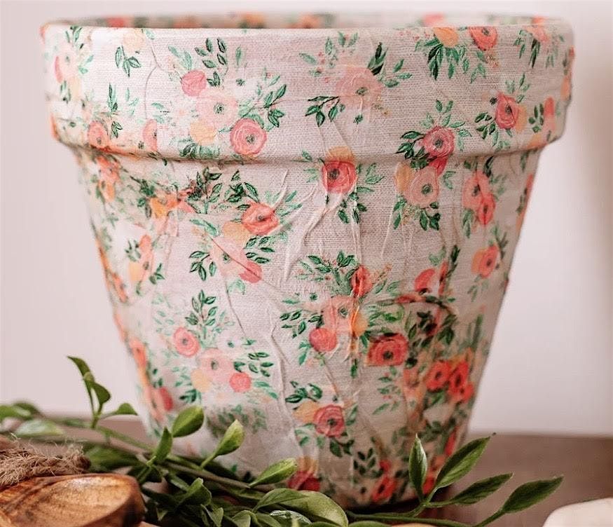 Decoupage terracotta pots and plant your own florals (And Wine!)