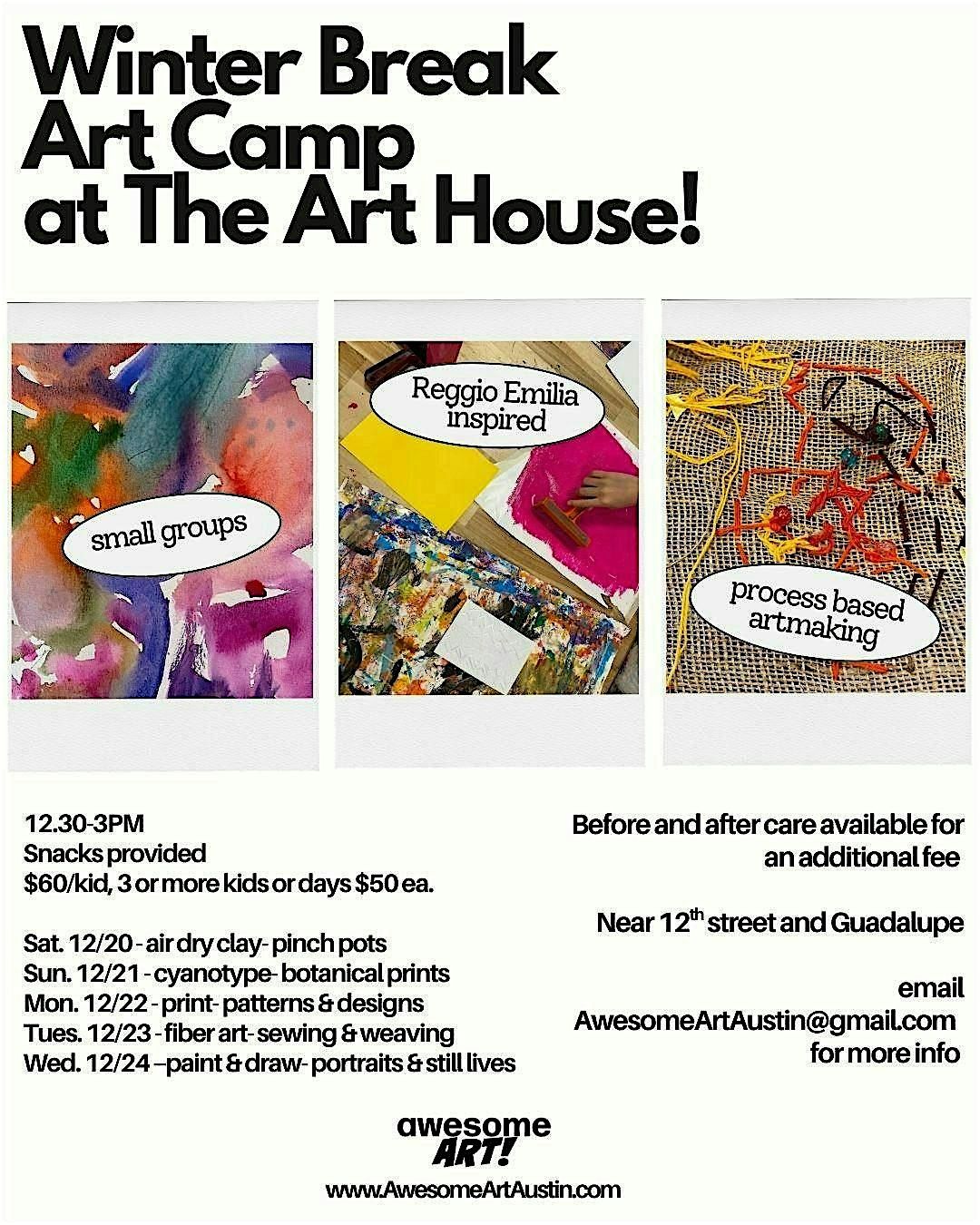 Winter Break Kids Art Club- Ages 6 & Up - WED.  Paint & Draw