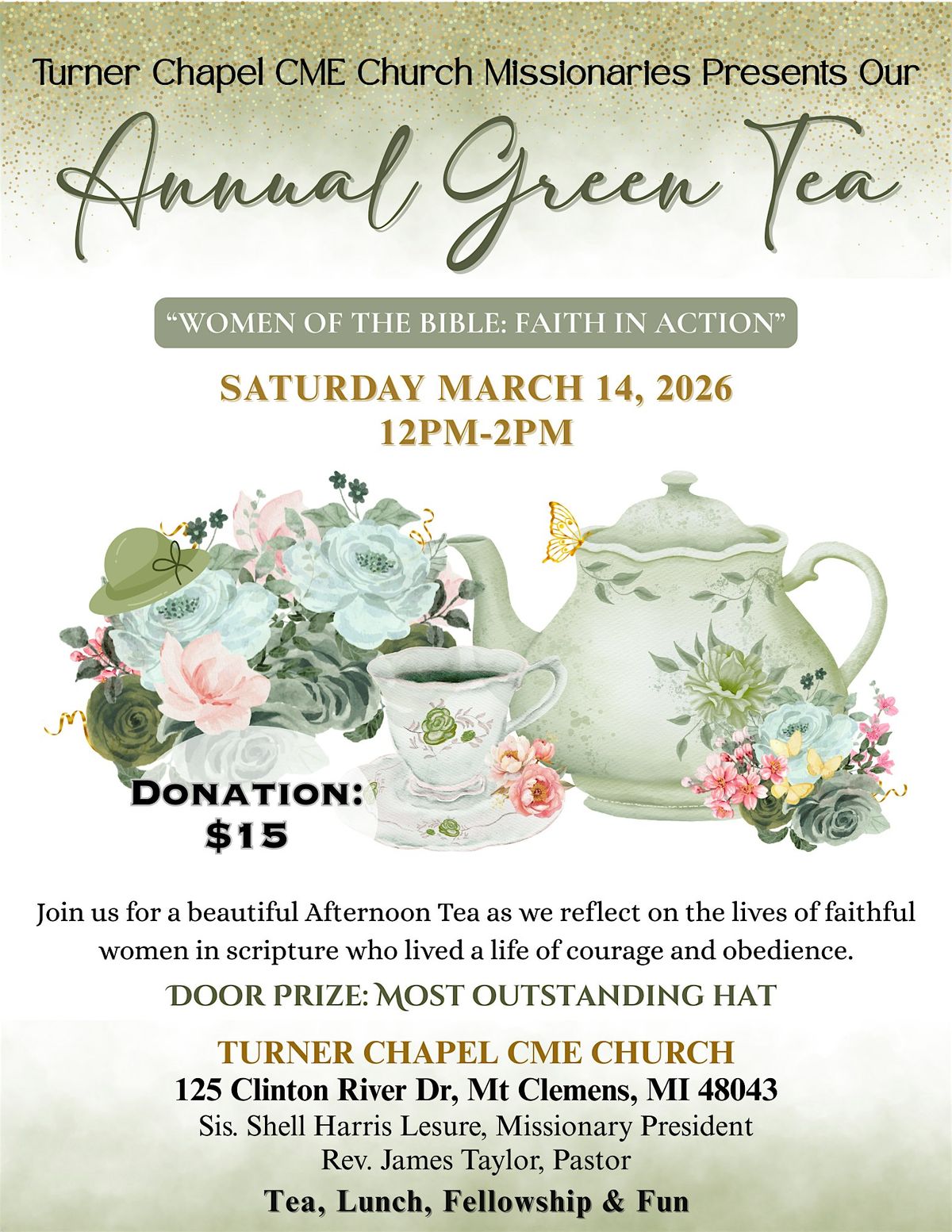 Christian Spring Tea Annual Green Tea 2026 at Turner Chapel Christian Methodist, Mount ...