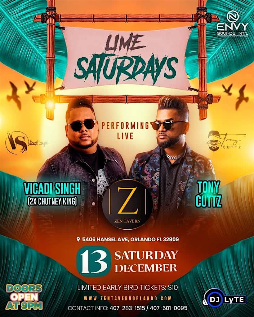 Lime Saturdays with Live Performances by Vicadi Singh and Tony Cuttz