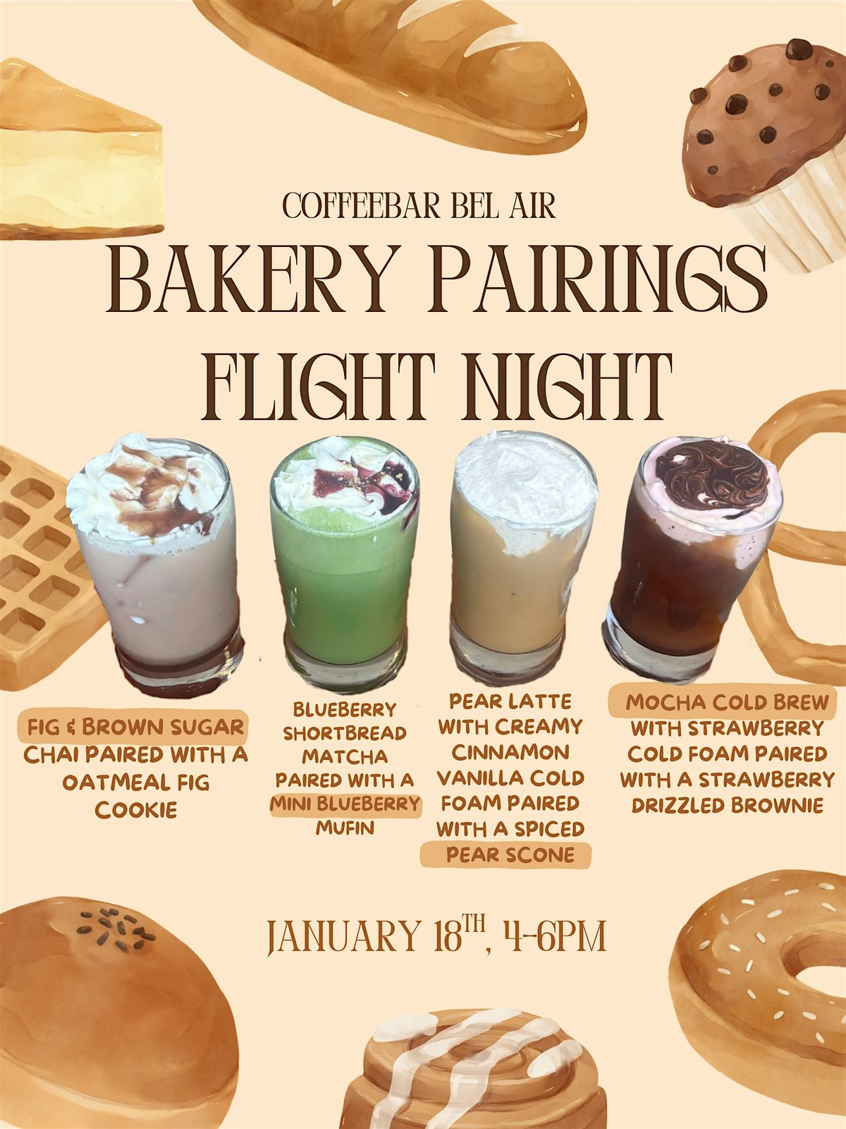 Bakery + Drink Pairing Flight Night - CoffeeBar Bel Air