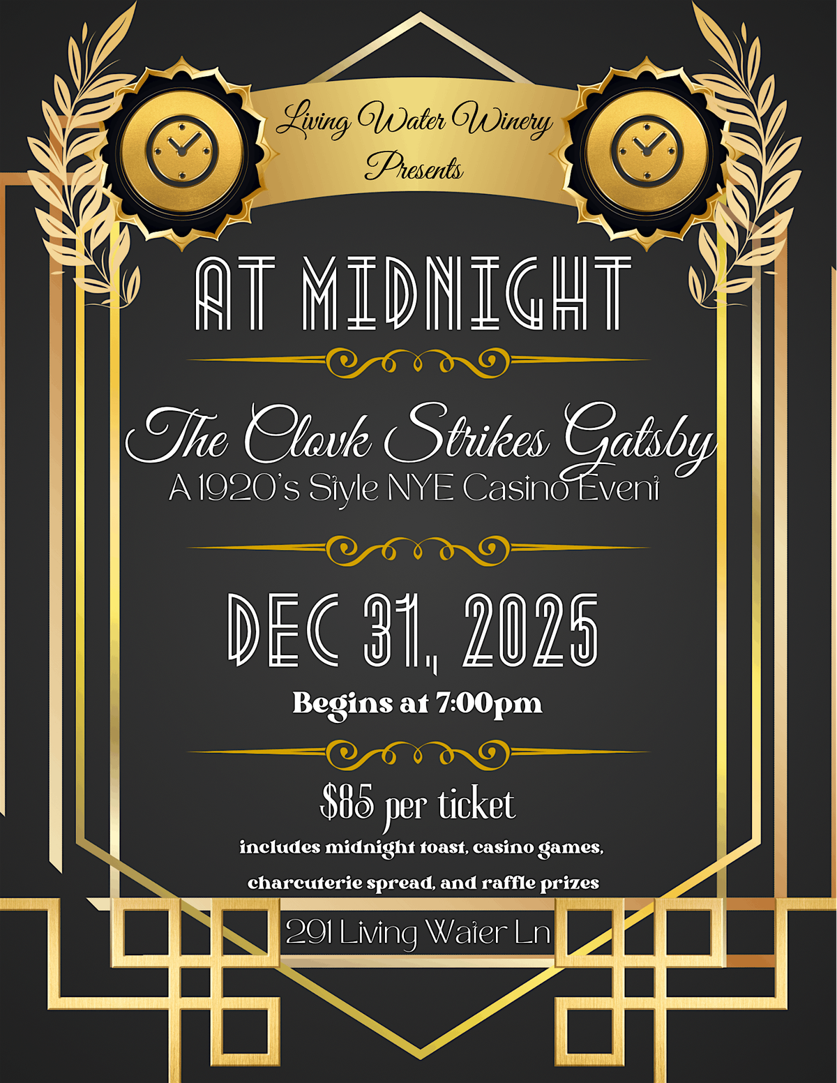 The Clock Strikes Gatsby: A 1920\u2019s NYE Casino Event