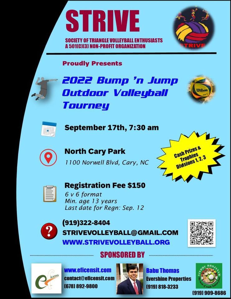 STRIVE\u2019s  'BUMP N JUMP' 2022  7th Annual 6vs6 Sand Volleyball Tournament