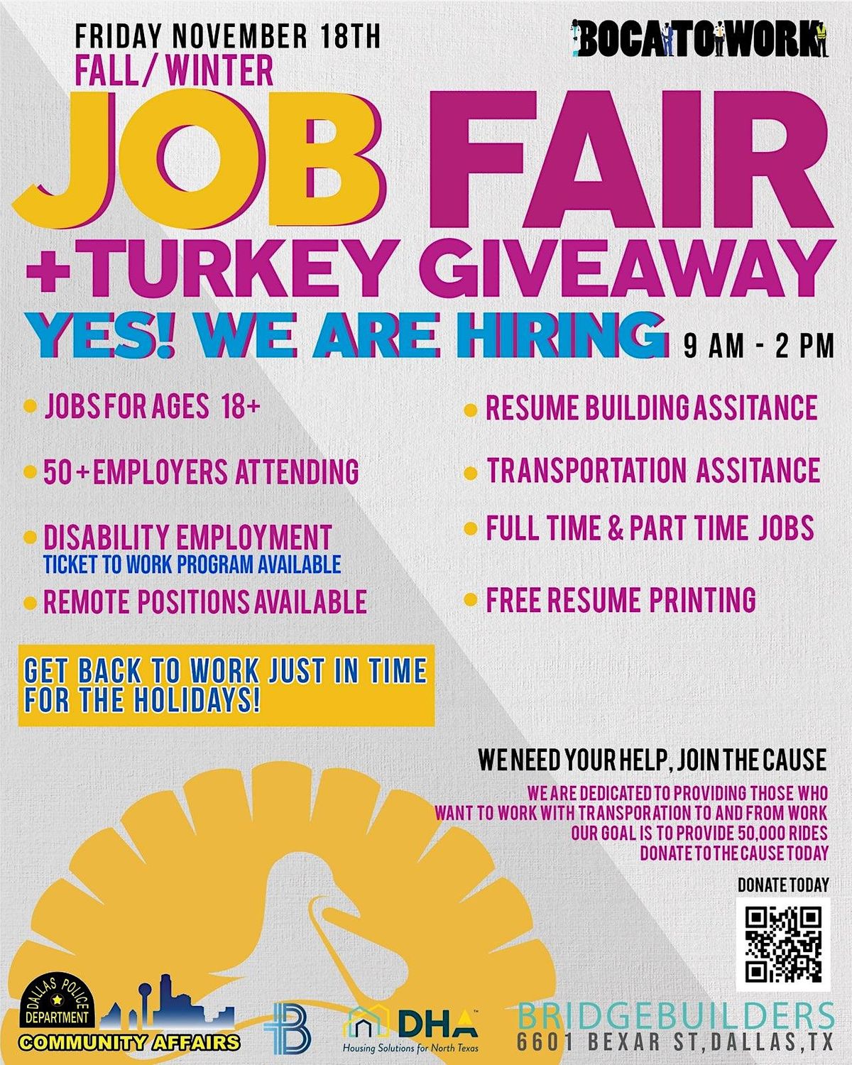 Fall Job Fair & Turkey Giveaway Bridge Builders, Dallas, TX