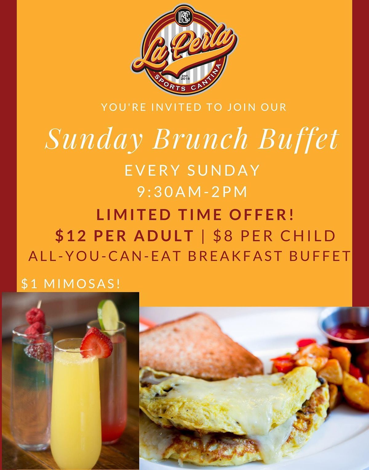 Sunday Brunch Buffet | La Perla Sports Cantina, Glendale, AZ | December 5  to December 25